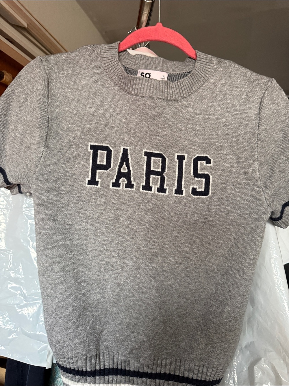 SO Gray Crewneck Sweater with 'PARIS' Lettering